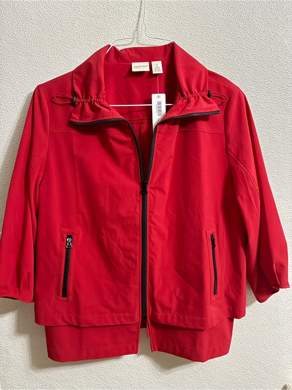 Zenergy by Chicos Red Zip-Front Jacket with Funnel Neck NWT